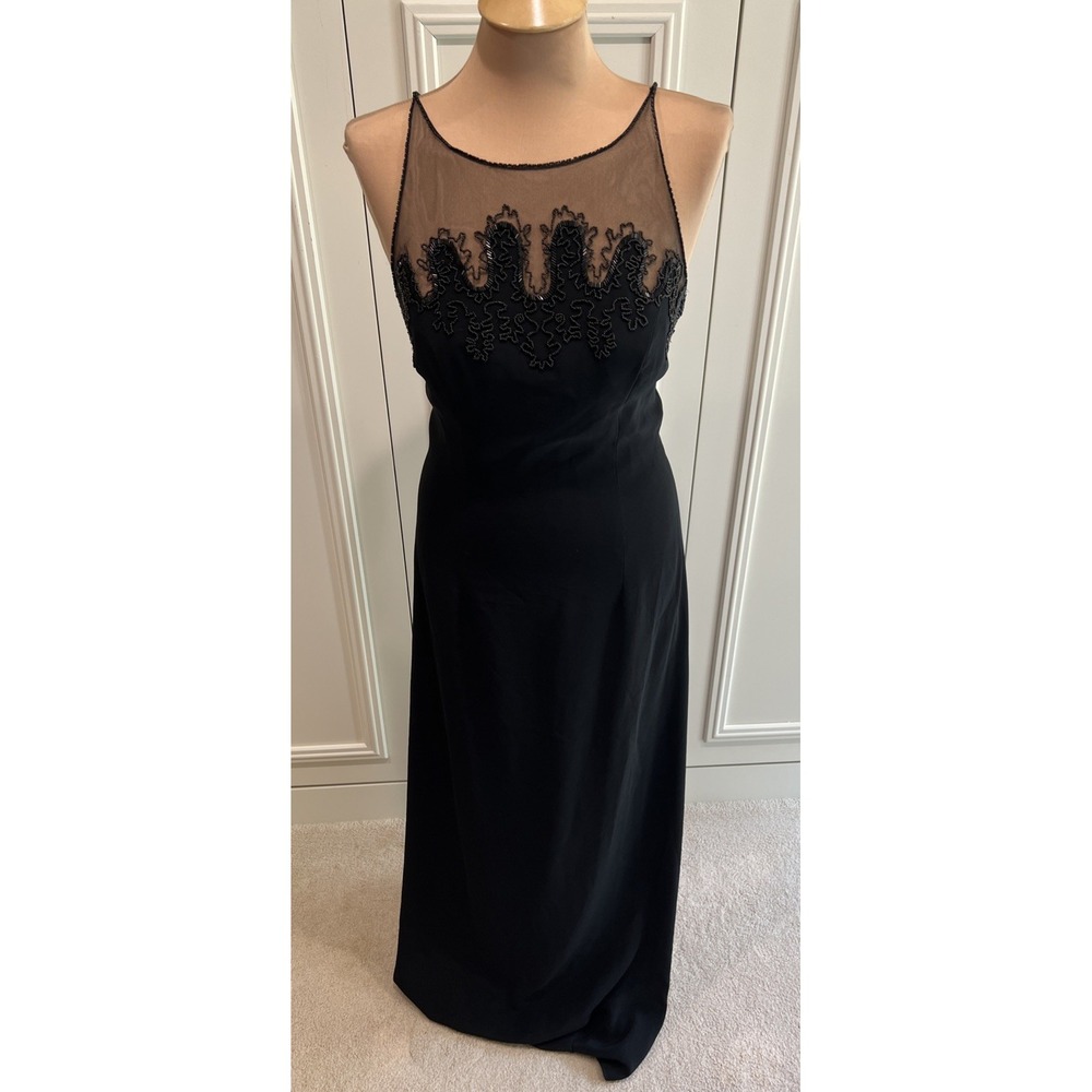 Vintage Cache Black Beaded Evening Gown Elegant Formal 90s Event Occasion